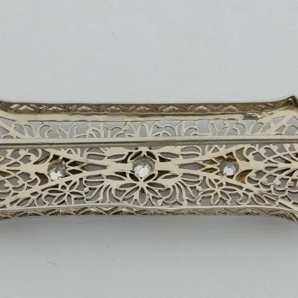 Beautiful Vintage 14K Karat Solid White Gold Designer Brooch With Diamonds